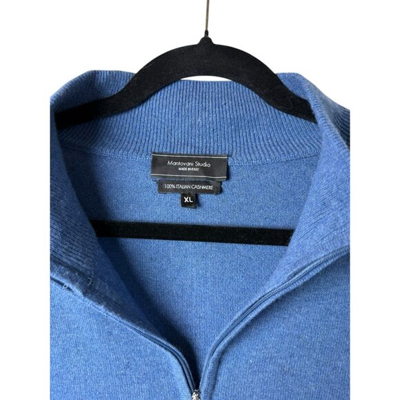 Mantovani Studio Men's Sweater Size XL Blue 1/4 Zip Pullover Casual 100%Cashmere - Picture 4 of 9
